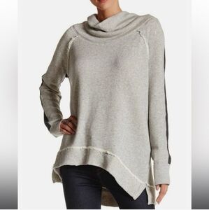 Free People Yoyo Cowl Neck Sweater Medium gray black color block oversized